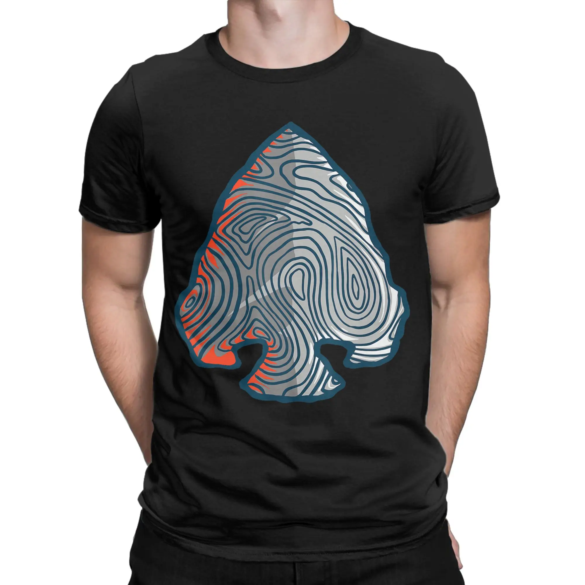 Arrowhead Design Hiking Graphic T Shirt Men T Shirts Topographic Line Tee Shirt Short Sleeve Round Collar T-Shirt Print Clothing