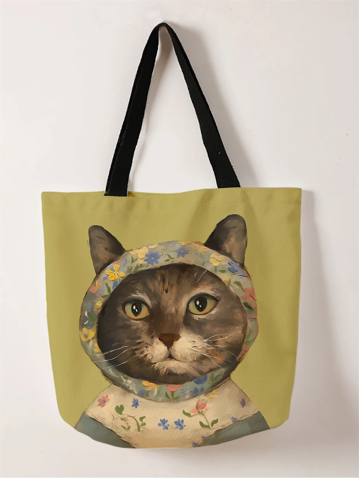 قطعة واحدة، حقيبة يد قطة كلاسيكية مطلية بالزيت، حقيبة يد عصرية قابلة لإعادة الاستخدام، حقيبة يد متعددة الوظائف، حقيبة تسوق قماشية مطبوعة