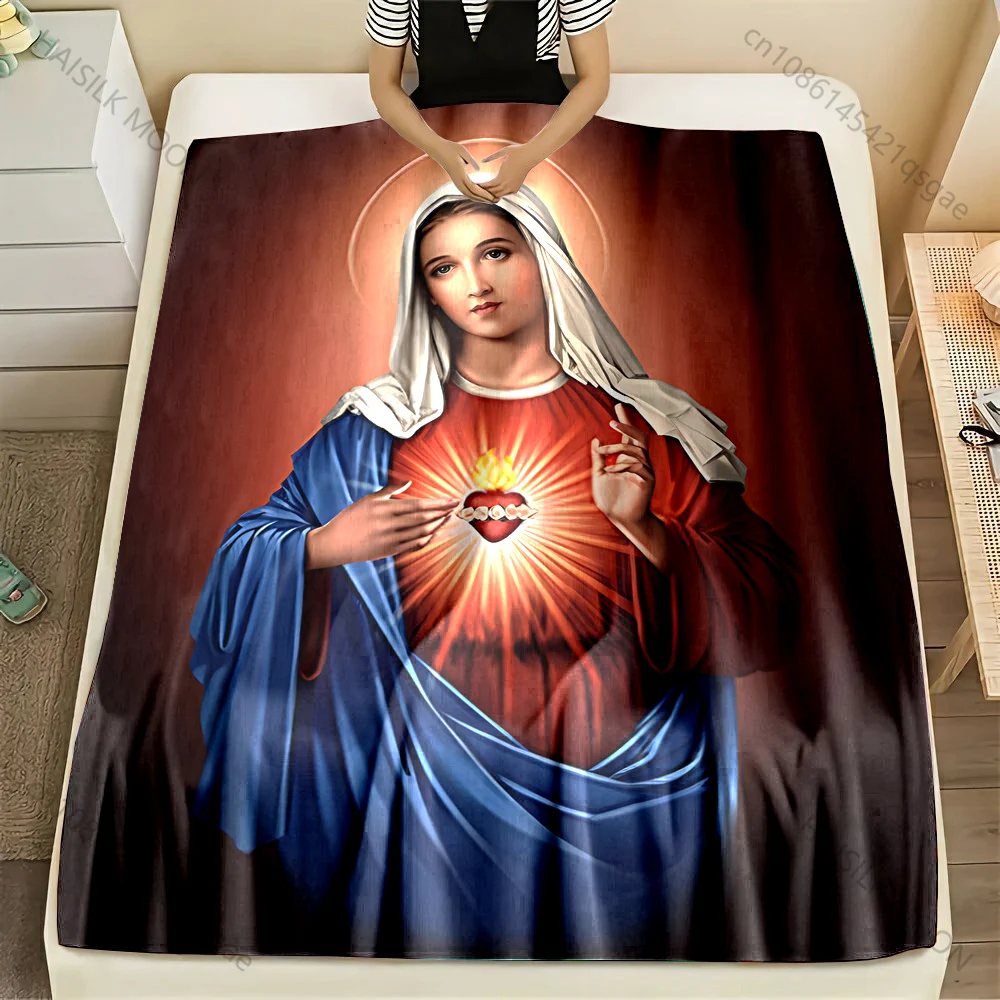 1PC Woman holding Sacred Heart Print Blanket Warm Soft Fluffy Kids and Adult Sofa Bed Throw Blanket Outdoor Travel Camping RV