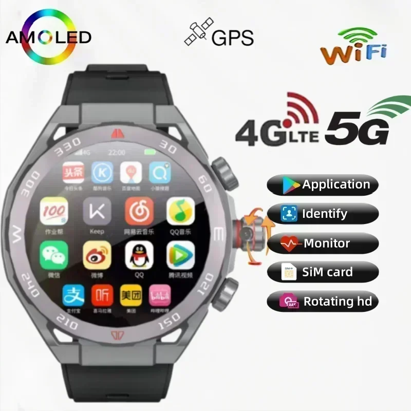 

5G Android smartwatch VP900,AMOLED hd screen, 4G Sim card, 190° rotation camera, GPS, video call, fitness,App download,waterproo