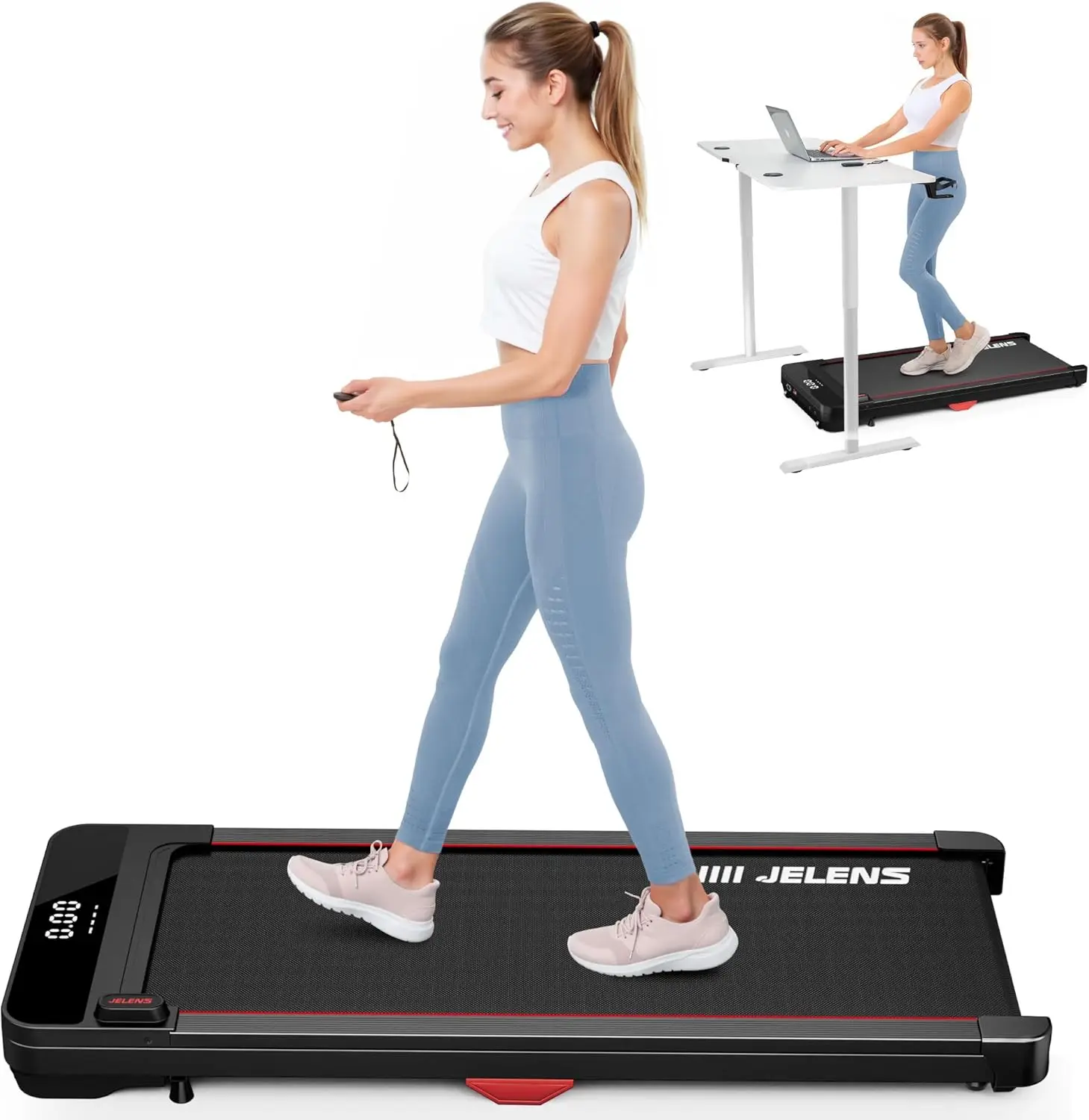 Pad, Under Desk Treadmill, 2.5HP Portable Treadmills for Home/Office, Walking Jogging Machine with Remote Control, LED Display