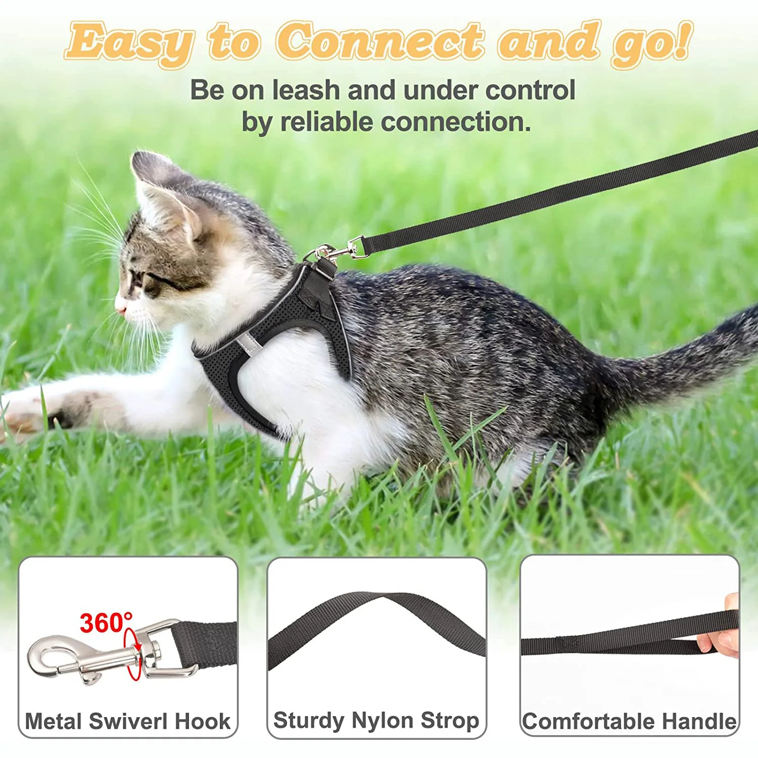 Cat Harness and Leash for Walking Escape Proof, Adjustable Kitten Vest Harness Reflective Soft Mesh Puppy Harness for Outdoor, C