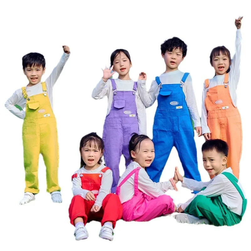 Kids Hip Hop Colorful Overalls Girls Sweet Dungaree Children Candy Color Jumpsuit Street Dance Romper Boys Streetwear Trousers