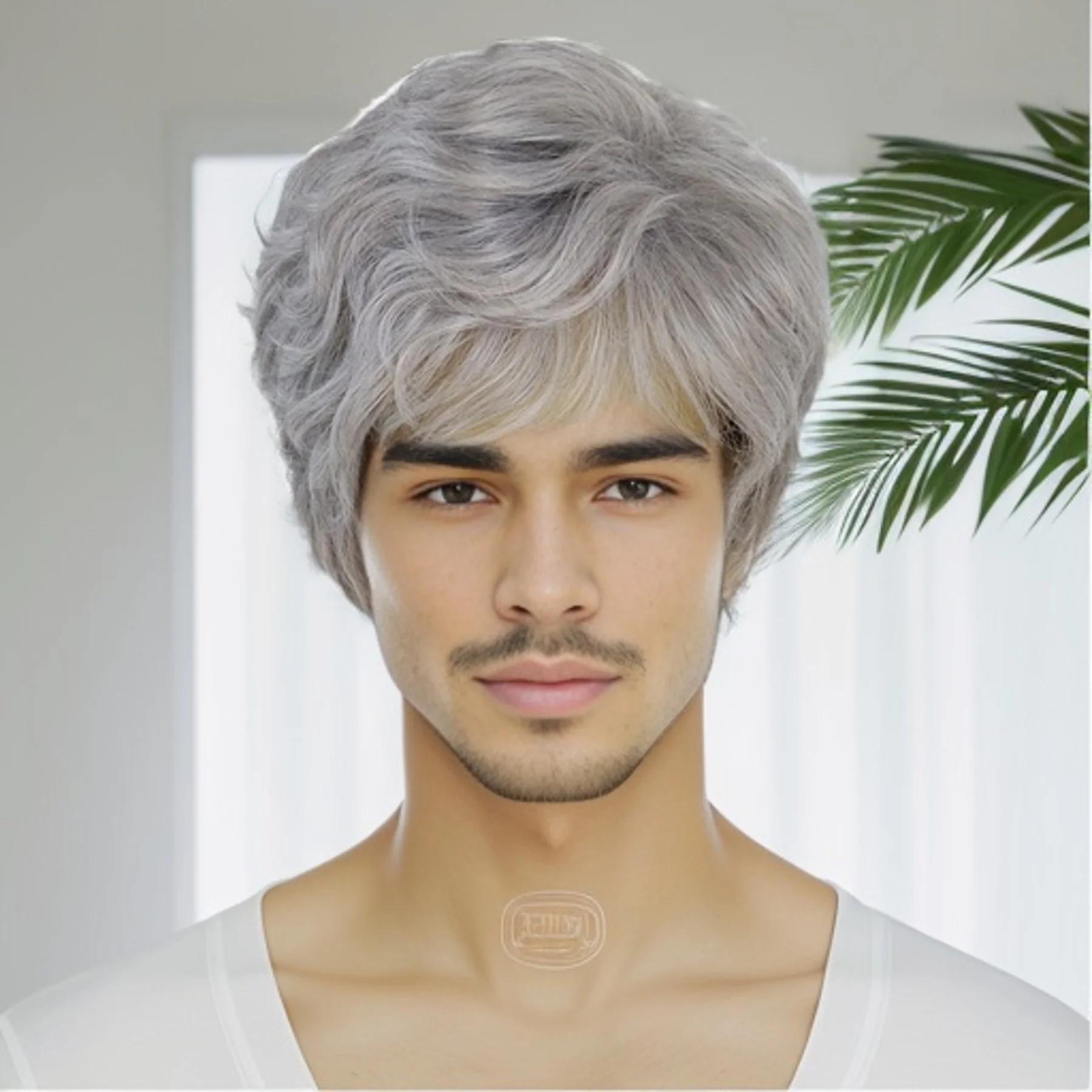 

GNIMEGIL Synthetic Short Natural Wavy Hair Wig with Bangs Grey Wig for Men Older Male Father Wig Grandpa Costume Cosplay Wigs