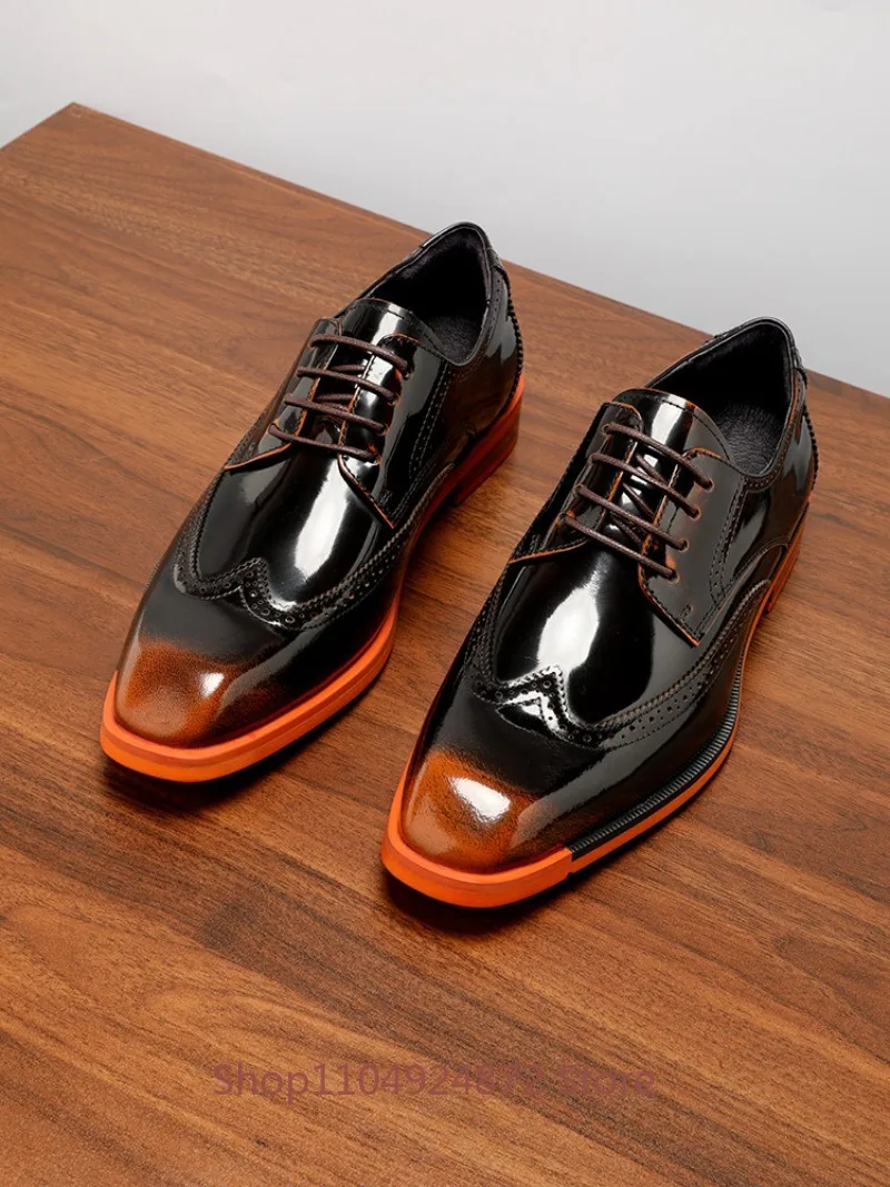 

British Style Business Dress Leather Shoes Men's Pointed Toe Genuine Leather Derby Brogue Carved Casual Office Cow Leather Male
