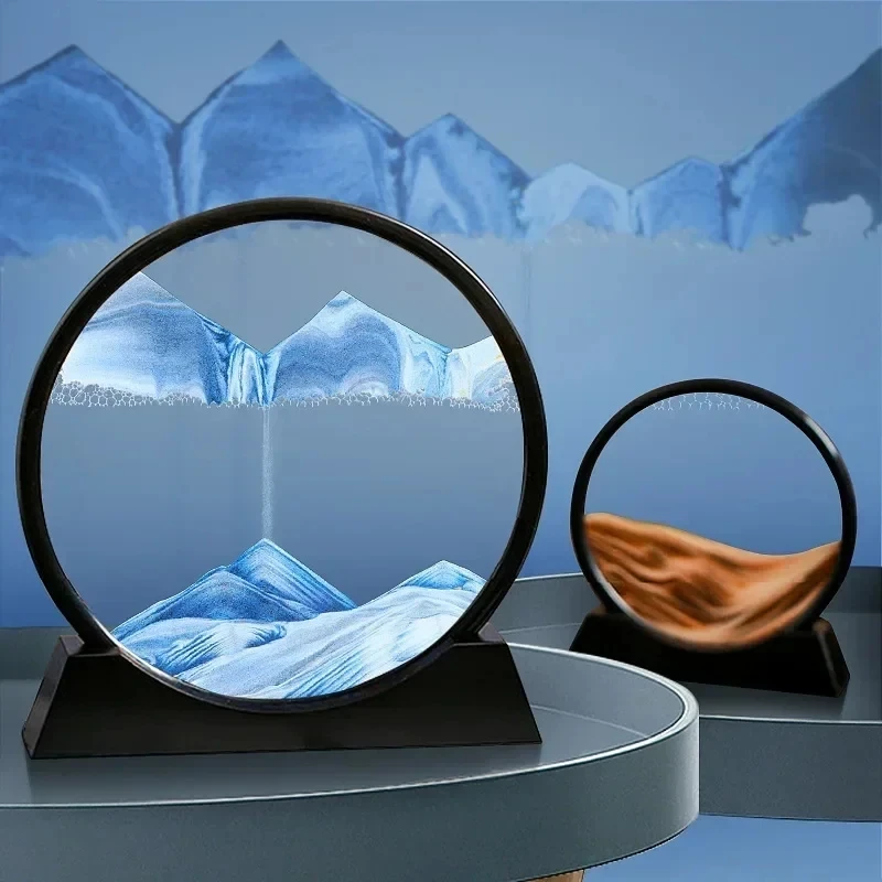 

3D Moving Sand Art Picture Round Glass Deep Sea Sandscape Hourglass Quicksand Craft Flowing Sand Painting Office Home Decor Gift