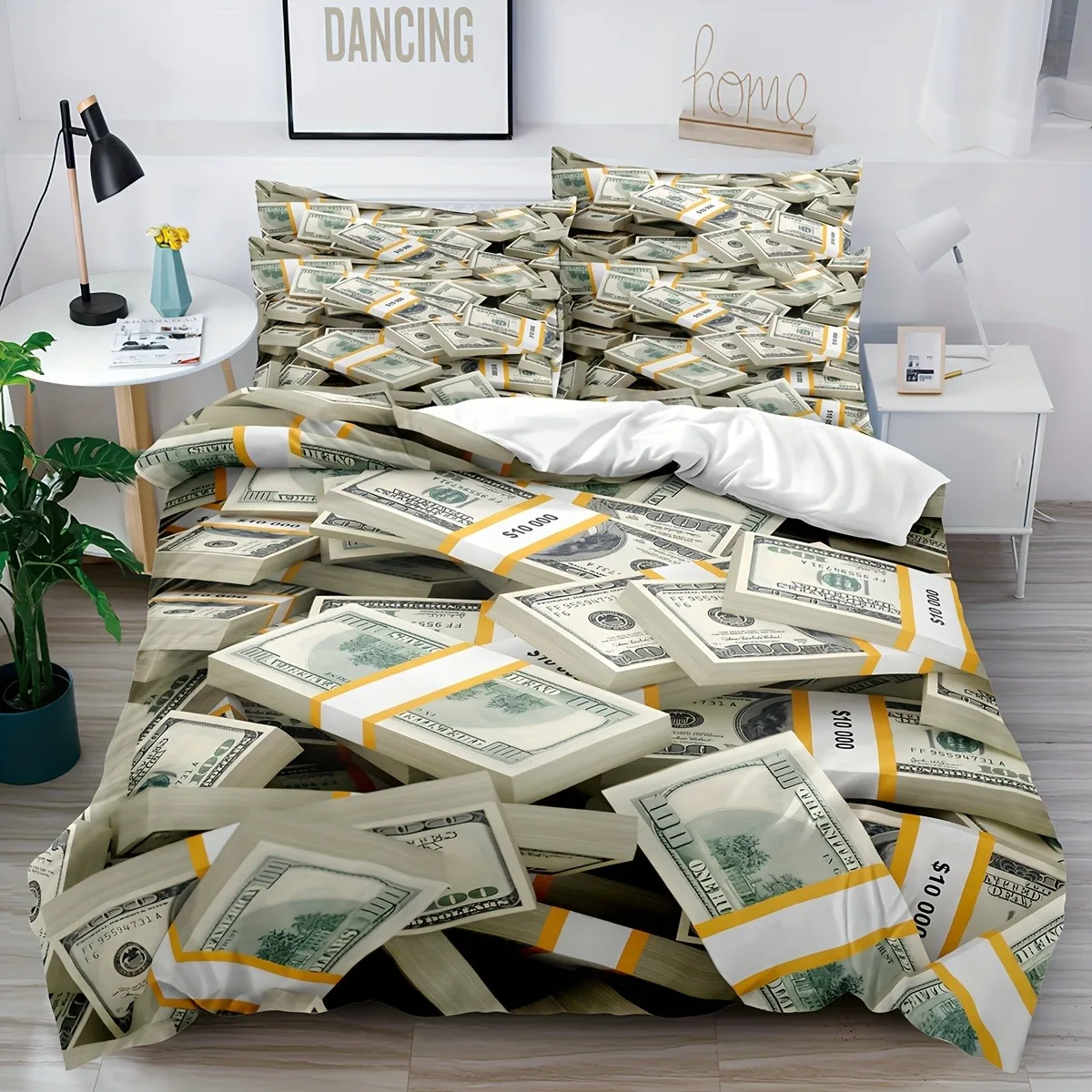 Dollars printed Red Texture banknote Bedding Set 3D Printed Duvet Cover With Pillowcase Queen  Full size Bedclothes room Decor