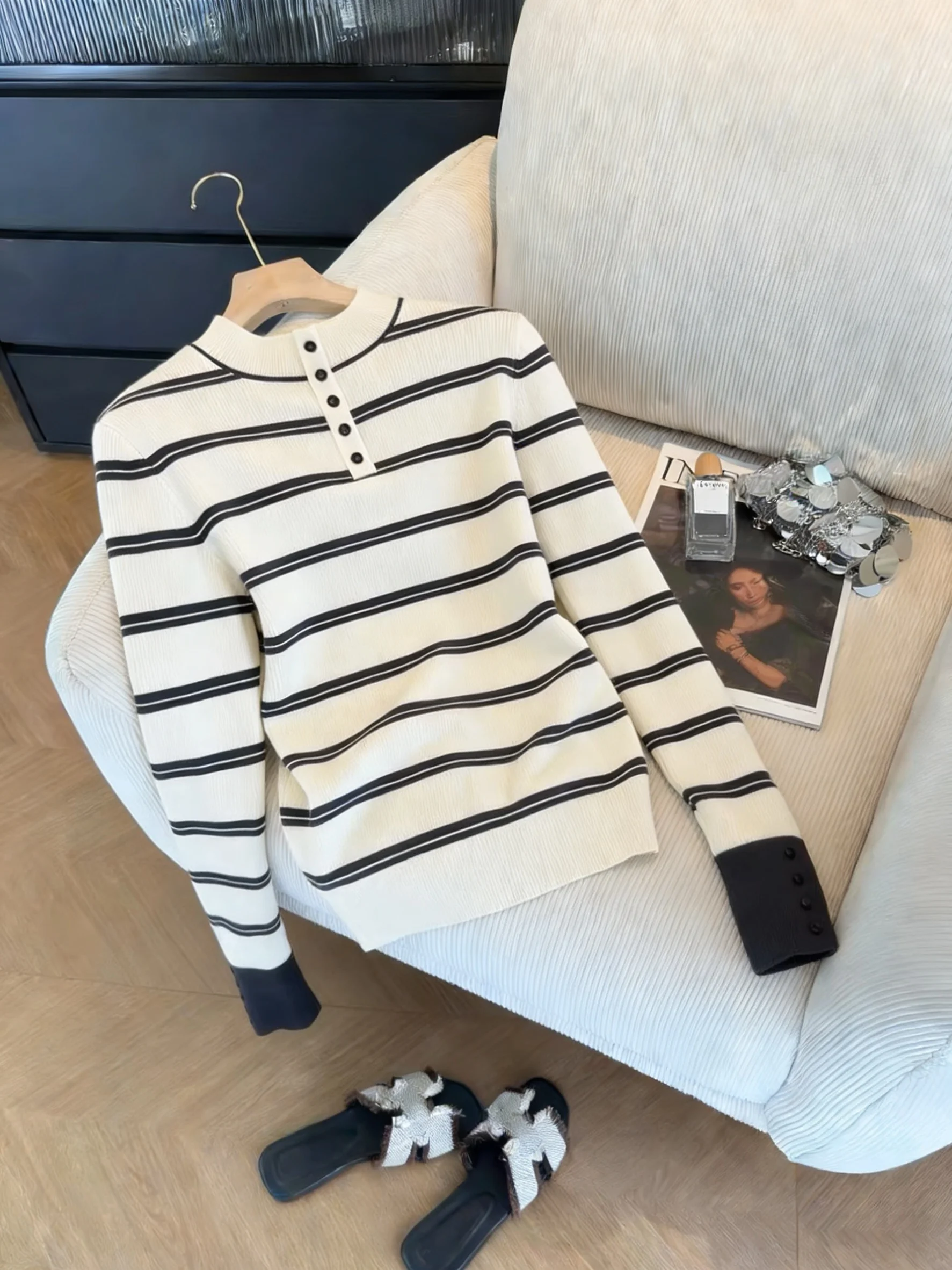 

Ретро японский вязаный свитер с длинным светом и высоким воротником, весенне-осенний модный утягивающий базовый слой, топ