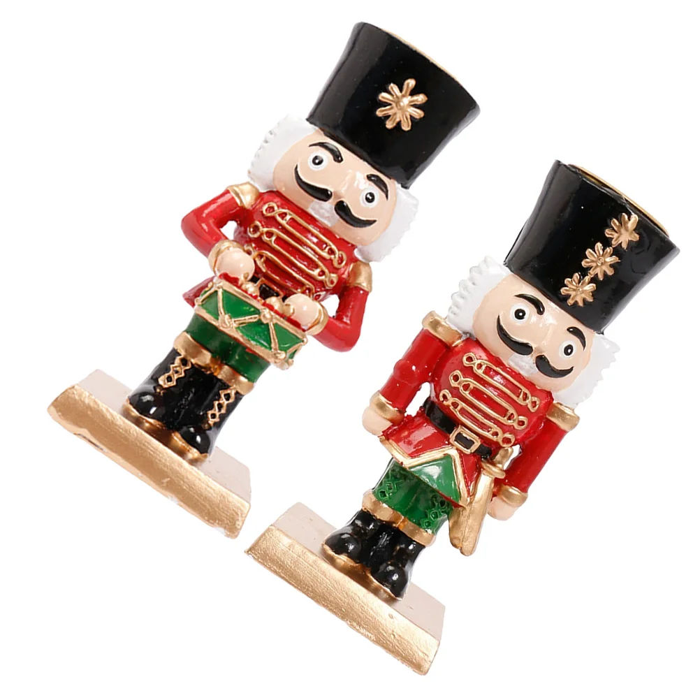 

2Pcs Nutcracker Holder Resin Christmas European Style Taper Candlestick Rustic Xmas Table Centerpiece Xmas Holders