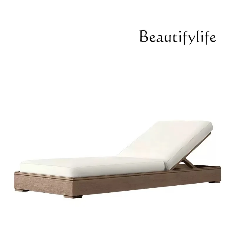 

European outdoor lounge chair teak bed villa hotel swimming pool outdoor waterproof courtyard garden solid wood beach chair