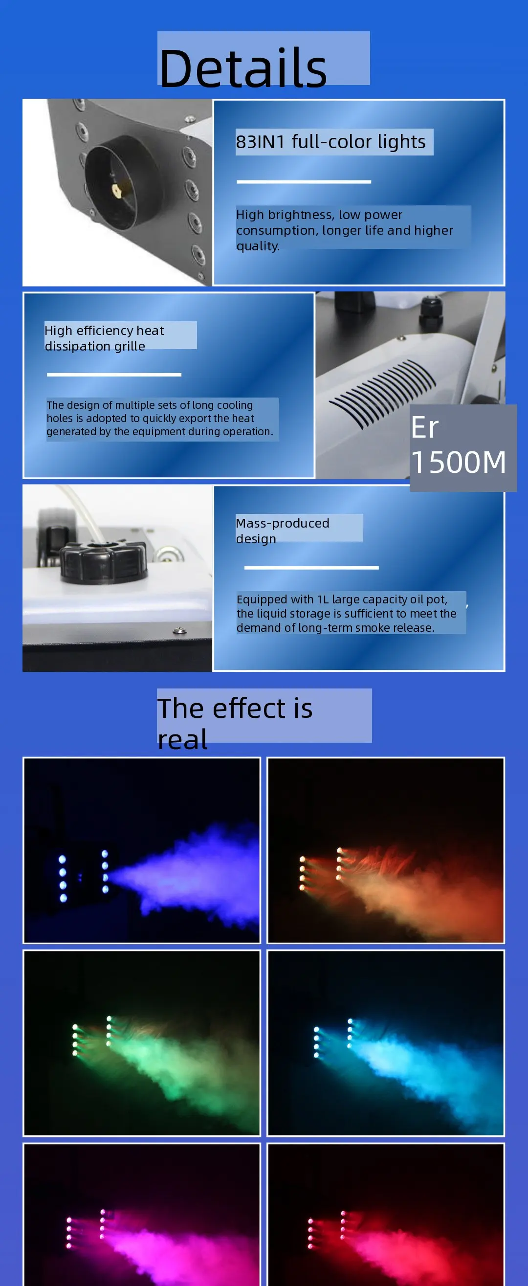 Constant Temperature 1500W LED Smoke Machine Portable Mini Fog Machine with RGB Lights Wireless Remote for Wedding Bar DJ Party