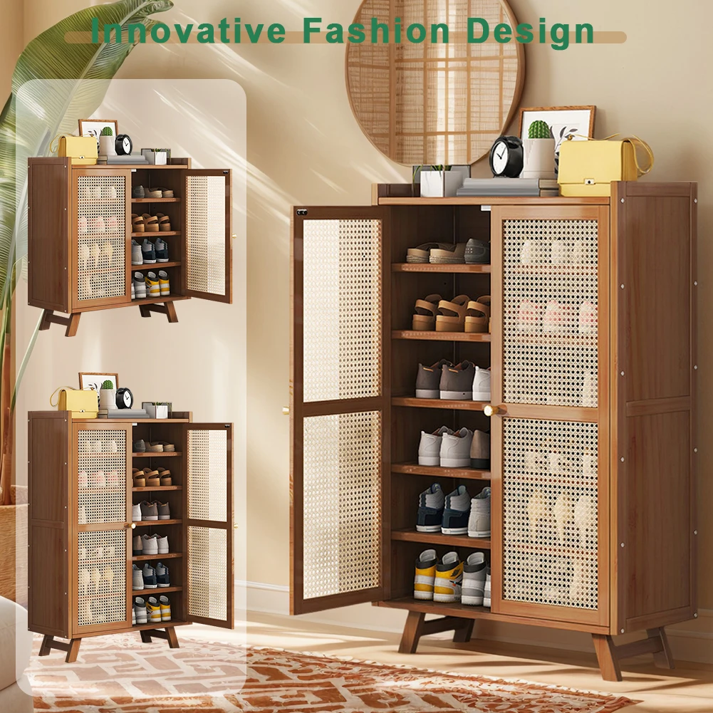 

5/7-Tier Shoe Storage Cabinet Rack & Doors Free Standing Shoe Rack Wooden Shoe Storage Shelves for Entryway Hallway Closet Home