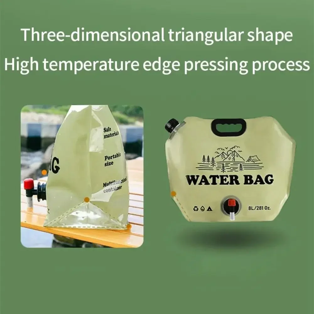 Outdoor-Wasserbeutel mit großer Kapazität, 8 l, faltbarer Wasserspeicherbeutel, tragbarer Wasserbehälter für Wanderungen, Eimer, Tasche, Campingzubehör – Detail 9