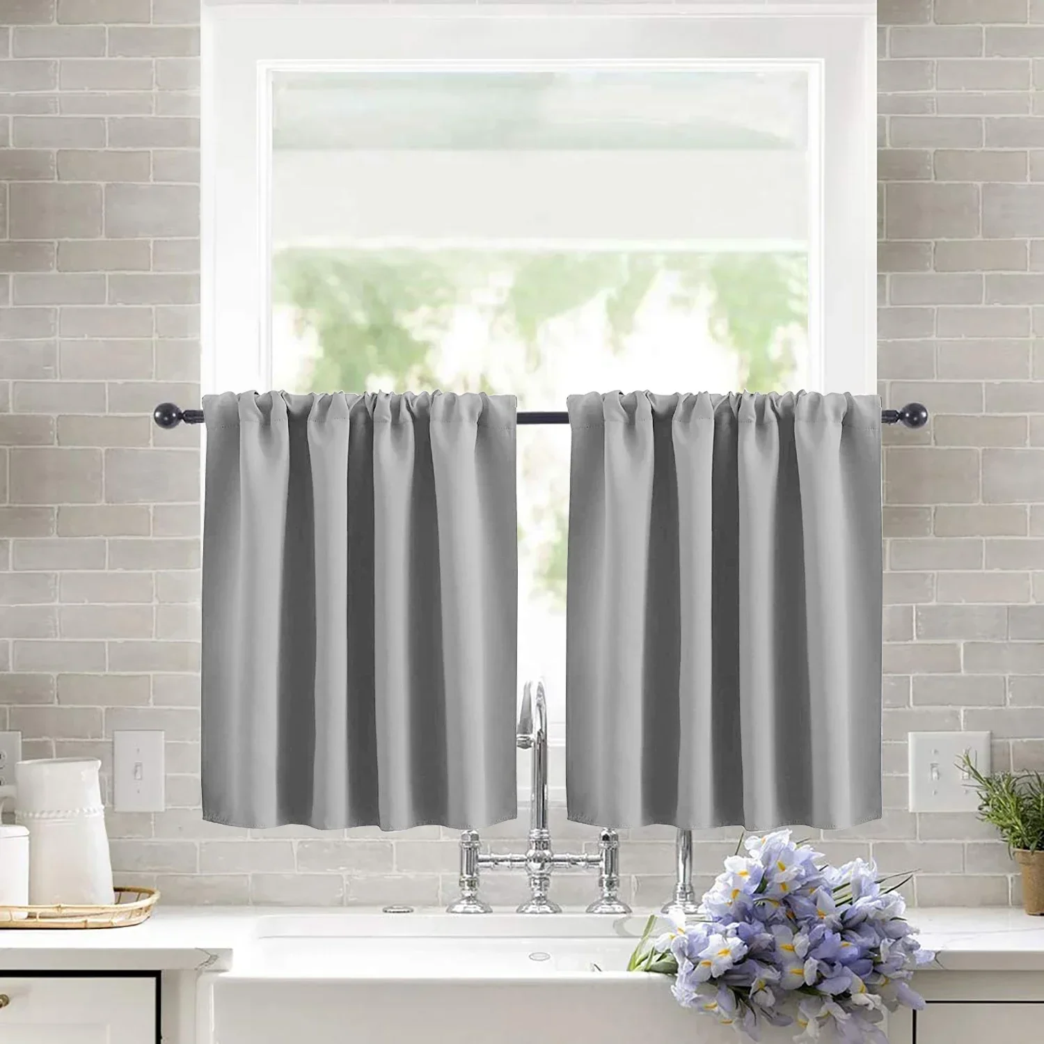 1Panel Short Tier Sheer Curtains Kitchen Drapes Rod Pocket Non-See-Through Window Curtains for Bathroom/ Cortinas Rusticas