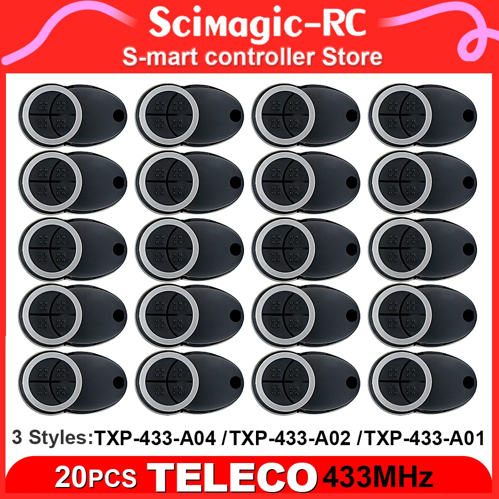 20 stks/pak TELECO TXP-433-A01 A02 A04 433 MHz Rolling Code Garagedeur Afstandsbediening 1/2/4 Knoppen 433.92 MHz Gate Zender