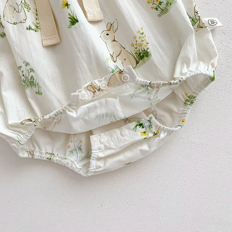 2025 New Summer Newborn Baby Girls Romper Short Sleeved Cotton Print Toddler Baby Girls Jumpsuit 0-24M Children Clothes 6