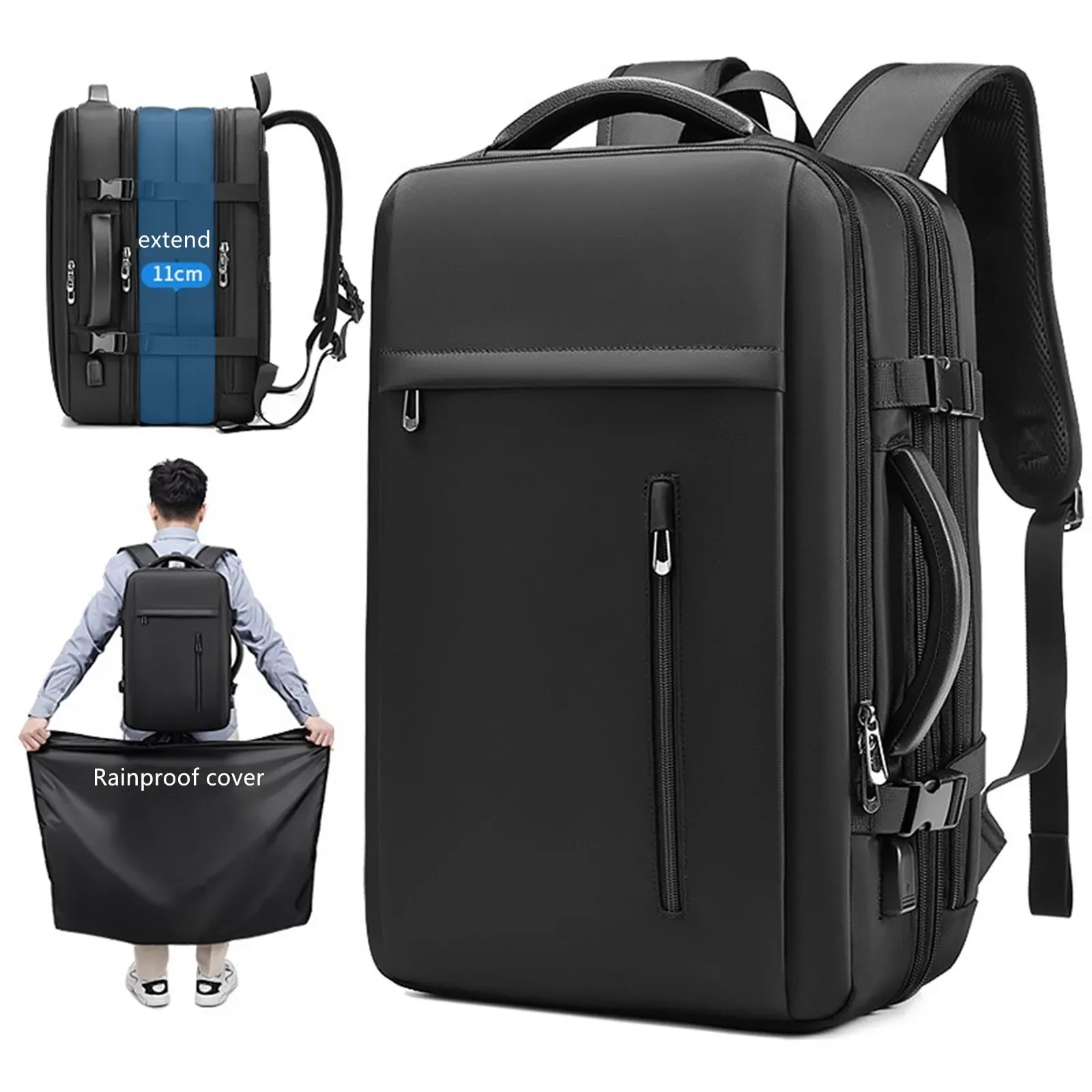 

Scalable Business Backpack Men's Travel Knapsack with Waterproof Raincoat Luggage Bag Laptop Storage Pack 17.3 Computer Handbag