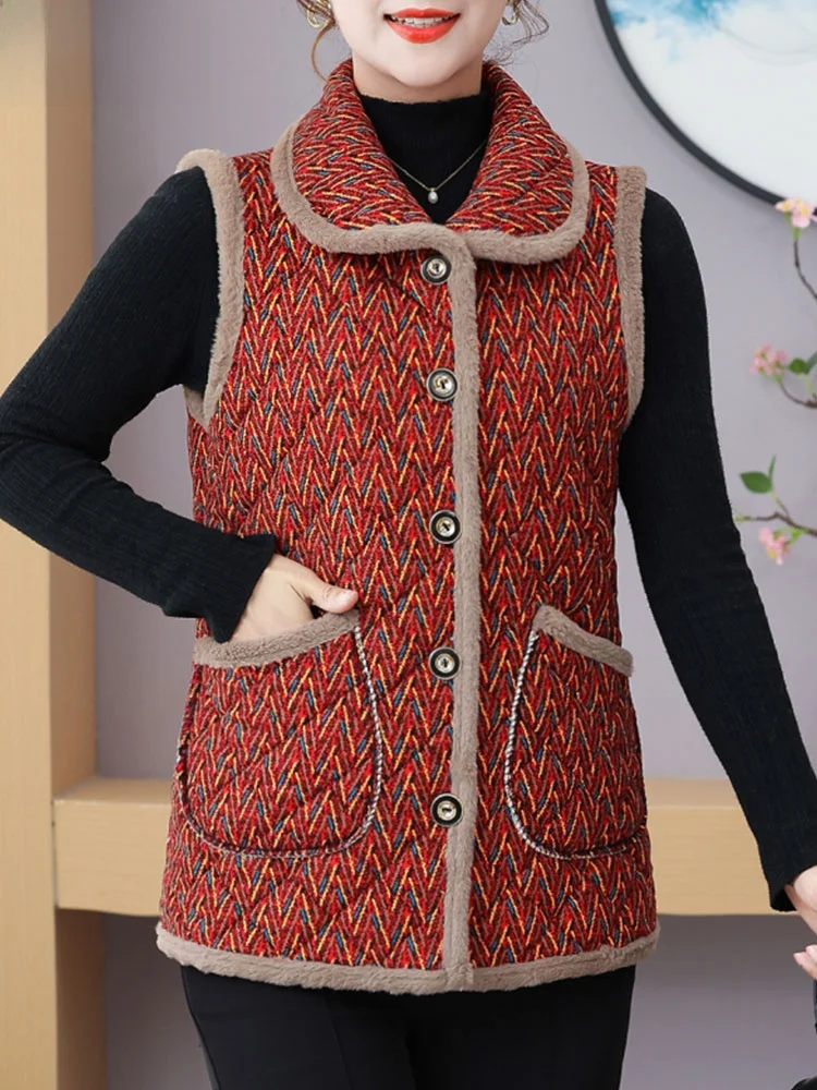 

Thiened Cotton Vest for Middle-Aged And ly Women Autumn Winter Outerwear Warm Fce-Lined Wearable Cardigan Collar