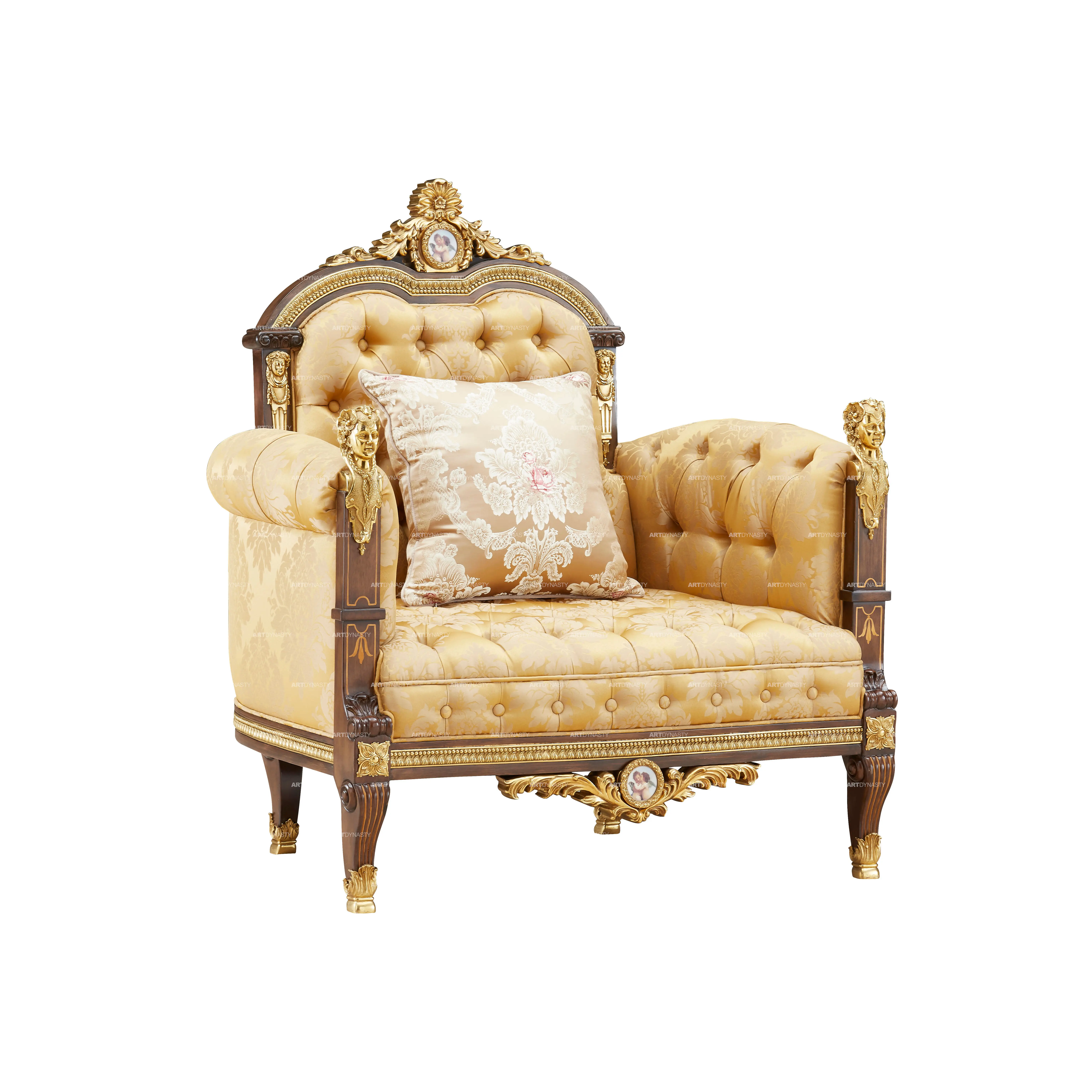 Art Solid Furniture French Triple Sofa in Bedroom Living Room Birch + Imported American Fabric Classic Sofa