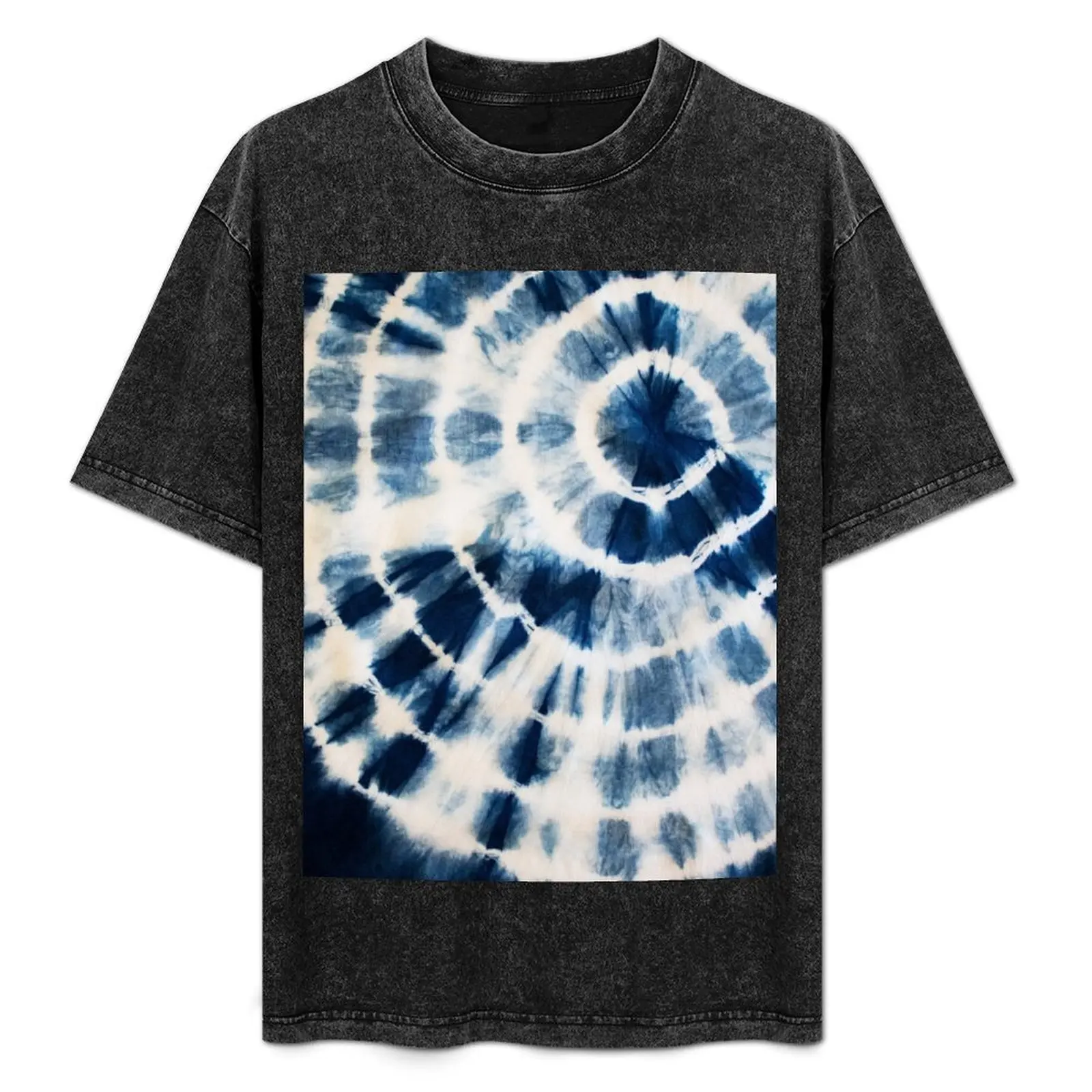 Tie Dye Indigo Circle Burst T-Shirt Fashion Casual Short Sleeve Top