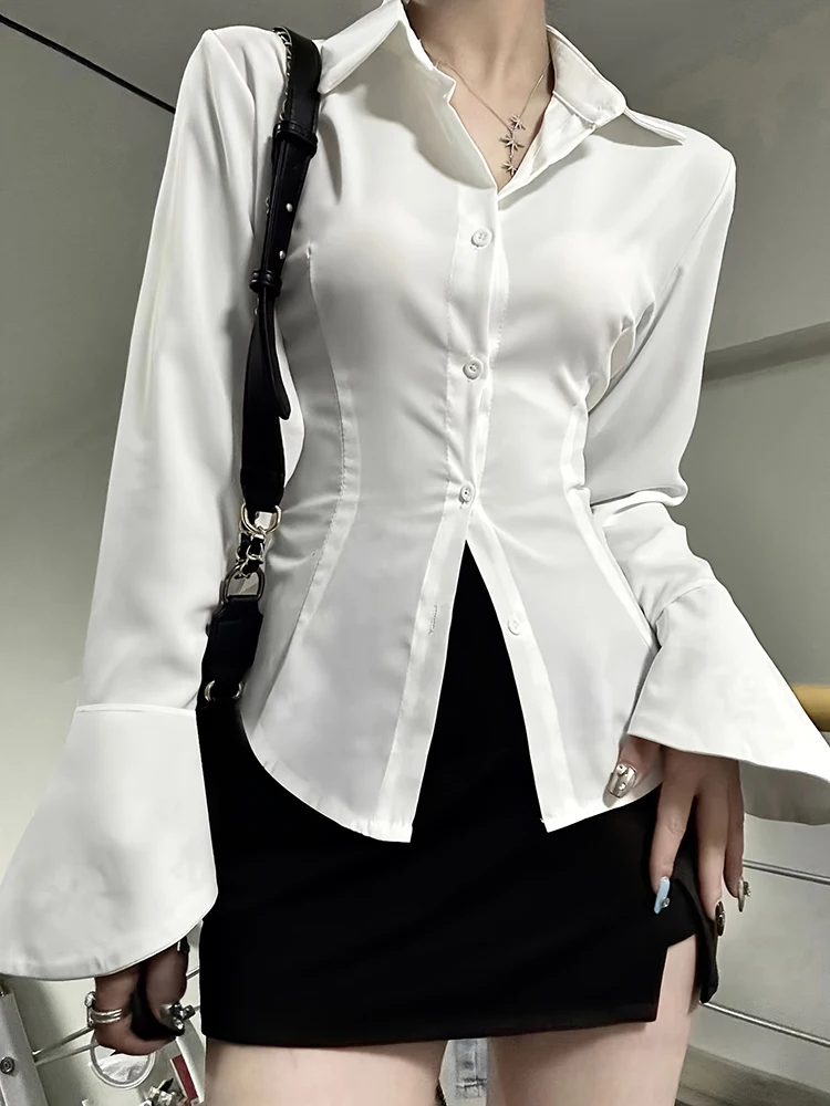 

Women's Fashionable and Versatile Work-Casual Solid Color Long-Sleeved Shirt with Back Tie and Buttons on the Front