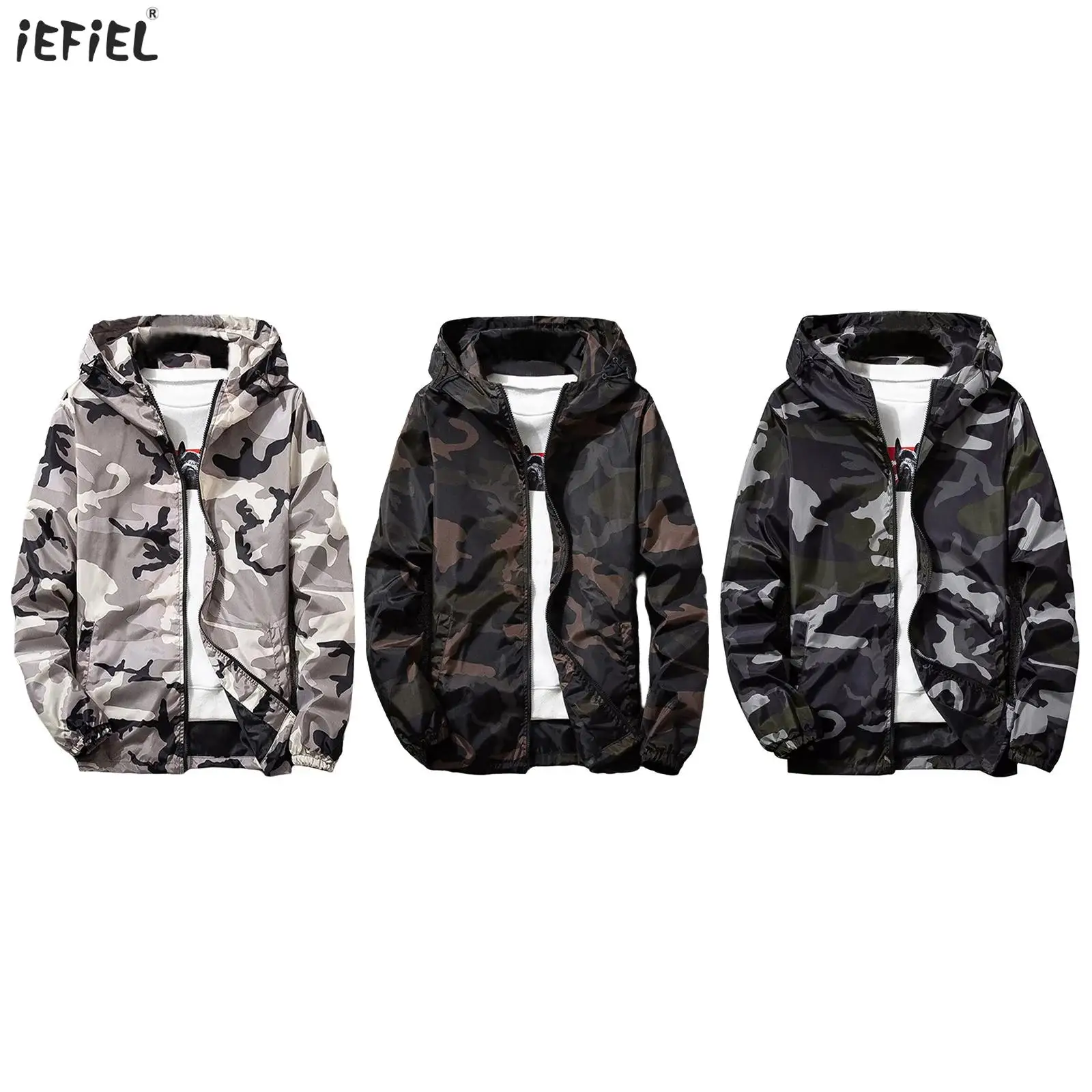 

Men's Camouflage Printed Hooded Jackets Coat Long Sleeve Zipper Baseball Coat Windproof Outerwear for Hiking Cycling Daily Wear