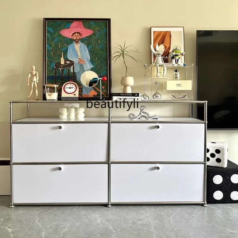 Armoire de Rangement en Acier Inoxydable, Meuble TV Parallèle Médiéval USM, Combinaison de Modules, Armoire Latérale