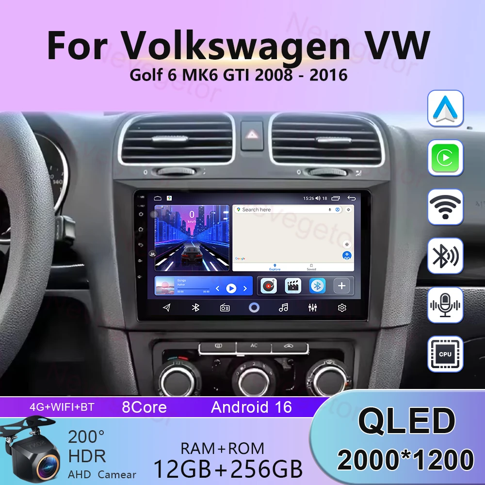 Car Radio For Volkswagen VW Golf 6 MK6 GTI 2008 2009 2010 2011 2012-2016 carplay WIFI+BT Android 16 uto GPS Navigation Head Unit
