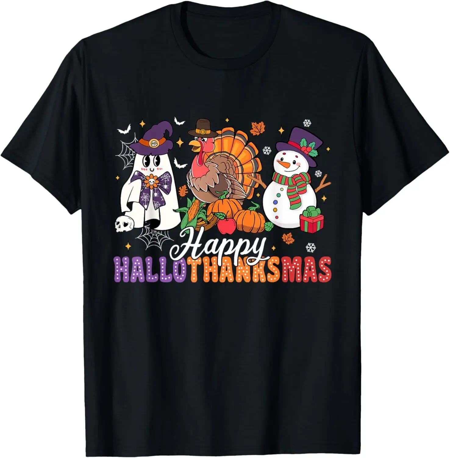 Halloween Thanksgiving Christmas Happy HalloThanksMas T-Shirt S-5XL