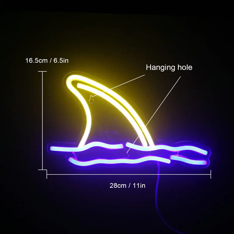 Shark Horn Neon Sign LED Room Wall Decor USB Powered Hanging Acrylic For Aquarium Beach Seaside Bedroom Bar Party Art Decor