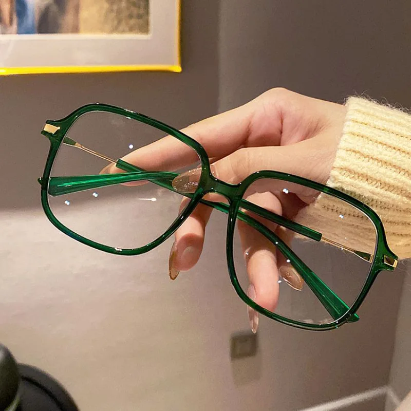 Personalized Anti-Blue Light Box Glasses Frame Female to Make round Face Thin-Looked Green Large Frame Plain Glasses Frame with