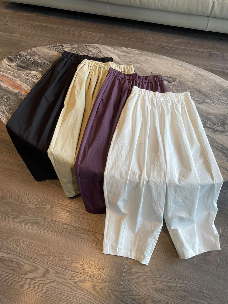 

Cool Air Feeling High Waist Slimming Elastic Waist Straight Leg Casual Long Pants Four Colors Balloon Style Commute Style