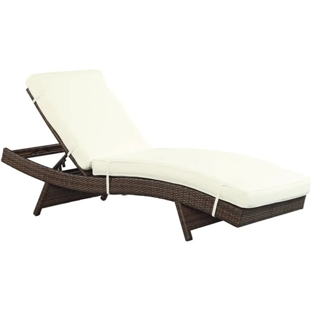 

Peer Wicker Rattan Outdoor Patio Two Chaise Lounge Chairs with Cushions in Brown White