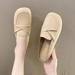House Slippers Platform Fur Shoes Flock Slides Cover Toe Med Plush Genuine Leather Flat with fur Rubber Rome PU Short Shoes Wome