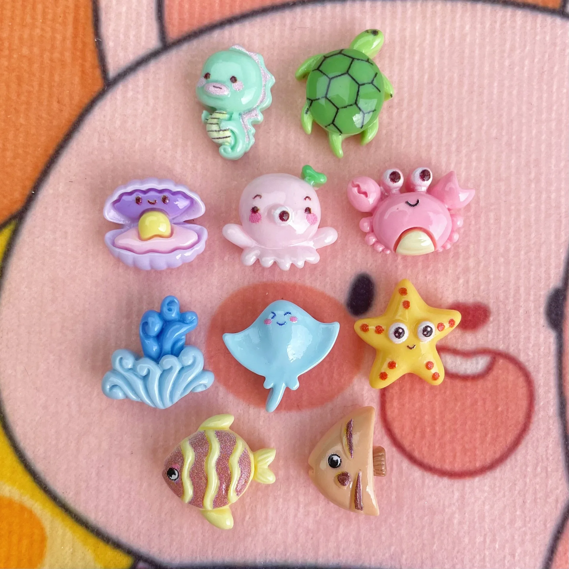 100 قطعة البوق الصغير المحيط سلسلة الراتنج اكسسوارات كراب الأخطبوط نجم البحر الكرتون مقاطع الشعر زين الزينة