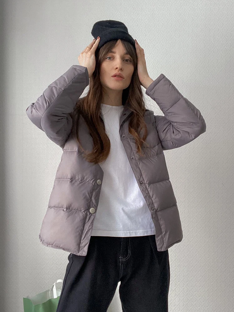 Fitaylor-Chaqueta de plumón de pato para mujer, abrigo ultraligero con cuello vuelto, Parkas a prueba de viento de un solo pecho, color blanco, 90%