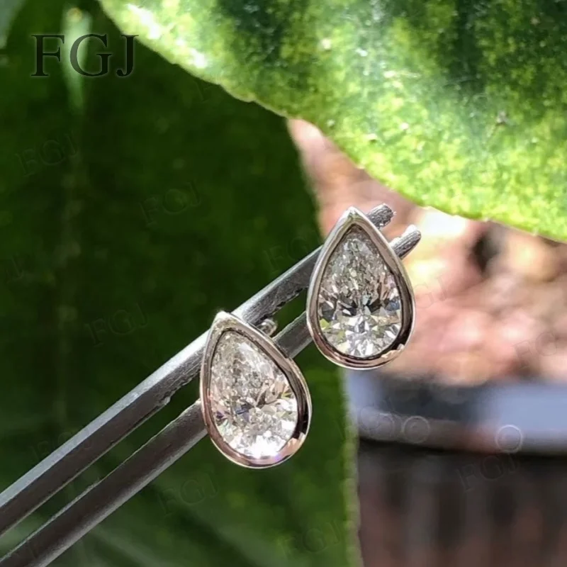 

Premium Custom Bezel Set Moissanite Pear Earrings Handcrafted Jewelry Tailored Design for Women Special Occasions Christmas Gift