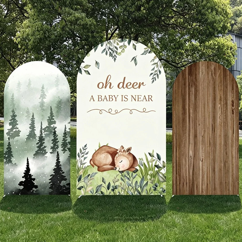 LS 2-Sided A Little One on the Way Deer Pattern Kids Birthday Party Baby Shower Cover Arch Background Decor Backdrop