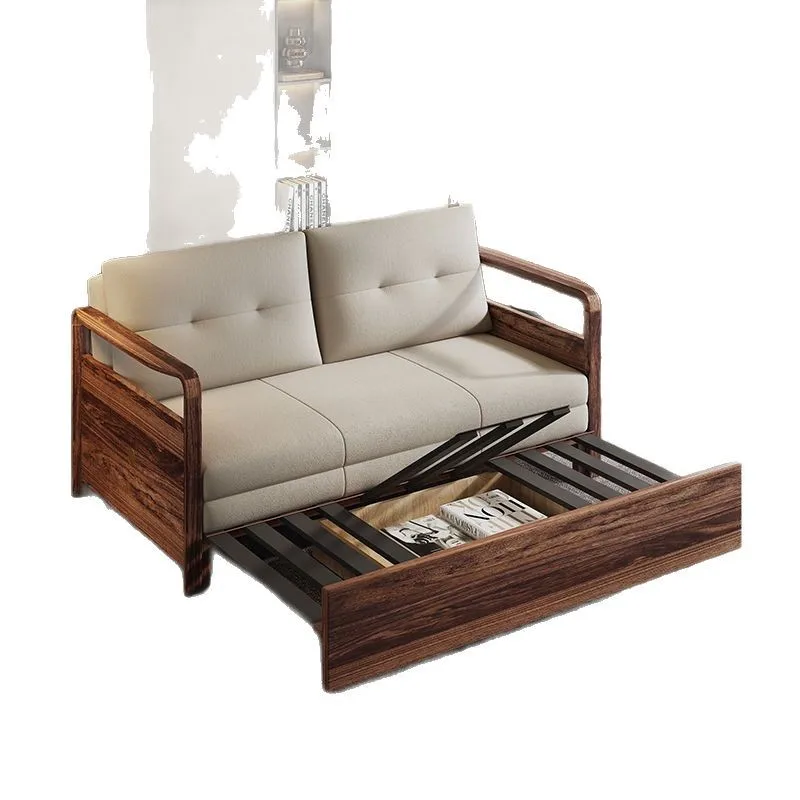 

Solid wood folding sofa bed dual-purpose Chinese-style household small apartment telescopic living room