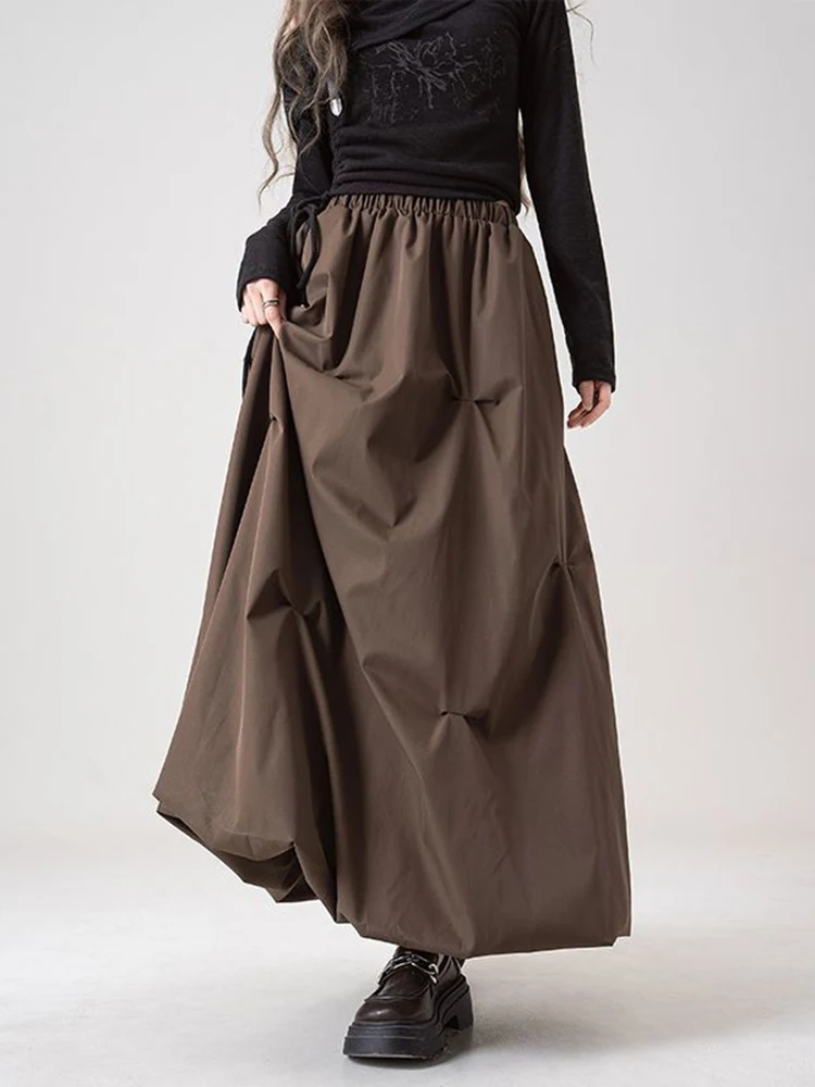 Summer Fashion Long Skirt Women High Waist Solid Simple Folds Bud Skirts Loose Office Lady Chic Hottie Casual A Line Skirts New