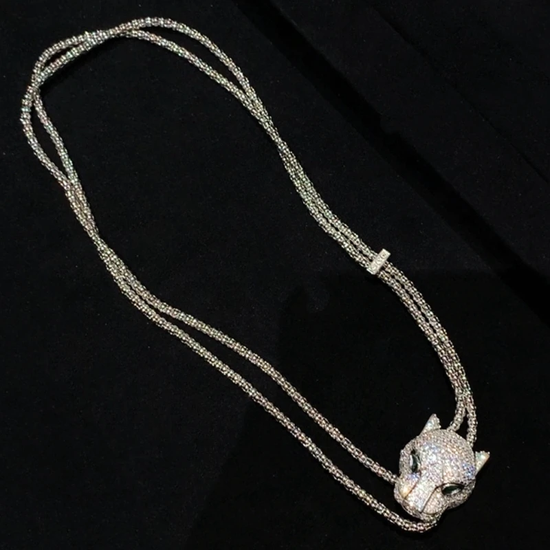 

Luxury Full Zircon Leopard Head Necklace For Women Panther Silver Necklace Argent 925 Necklaces Fine Jewelry