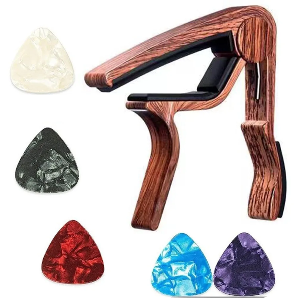 Reusable 5 Guitar Picks Guitar Capo Reusable Electric Acoustic Guitar Detuning Clip Aluminum Alloy Tone Adjusting Clamp Key