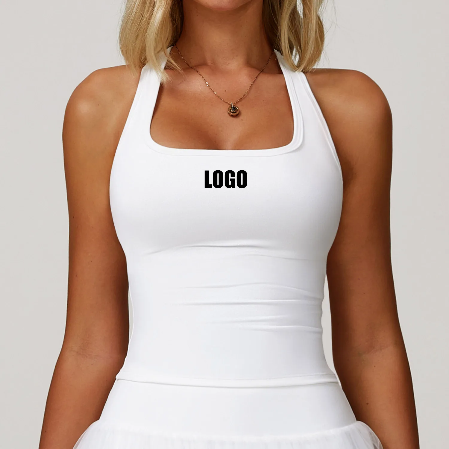 Custom LOGO women's polished I-shaped beautiful back sports yoga vest tight and quick-drying casual running fitness top