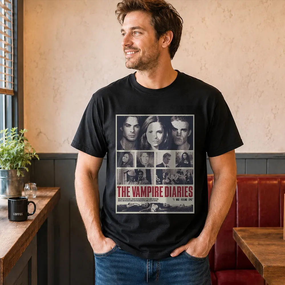The Vampire Diaries Graphic T-Shirt, 0811 Retro Horror Series Print Tee, Short Sleeve Casual Shirt US Size S-6XL Tops