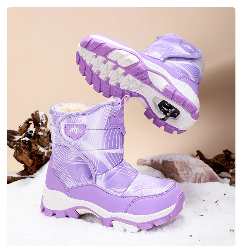 Winterstiefel für Kinder, aus weichem Plüsch, für den Außenbereich, kältebeständig, warm, hoher Schaft, für Jungen und Mädchen, rutschfest und abriebfest, Sneaker-Design. – Detail 7