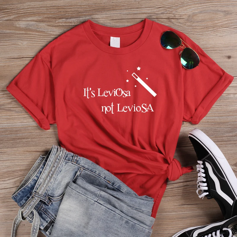 Onseme Vrouwelijke Kawaii T-Shirts Het Is Leviosa Niet Leviosa Letter T-Shirt Vrouwen Schattige Toverstaf Patroon Tees Vrouwen Katoenen Tops