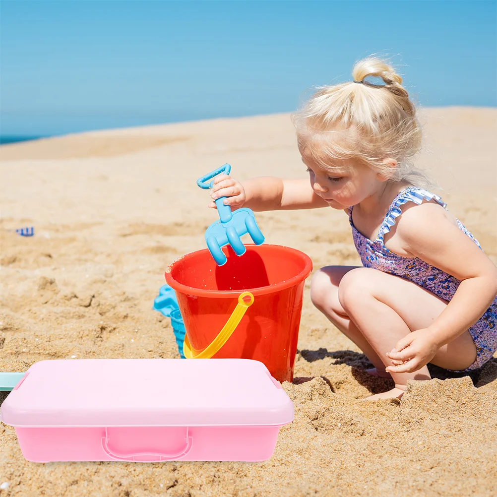 2 Pcs Beach Toys Kids Sand Table Storage Box Handheld Sandbox Tray Large Plaything Pink Child