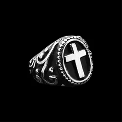 Polishing Cross Ring 316L Stainless Steel Jewelry Biker Punk Retro Men Ring