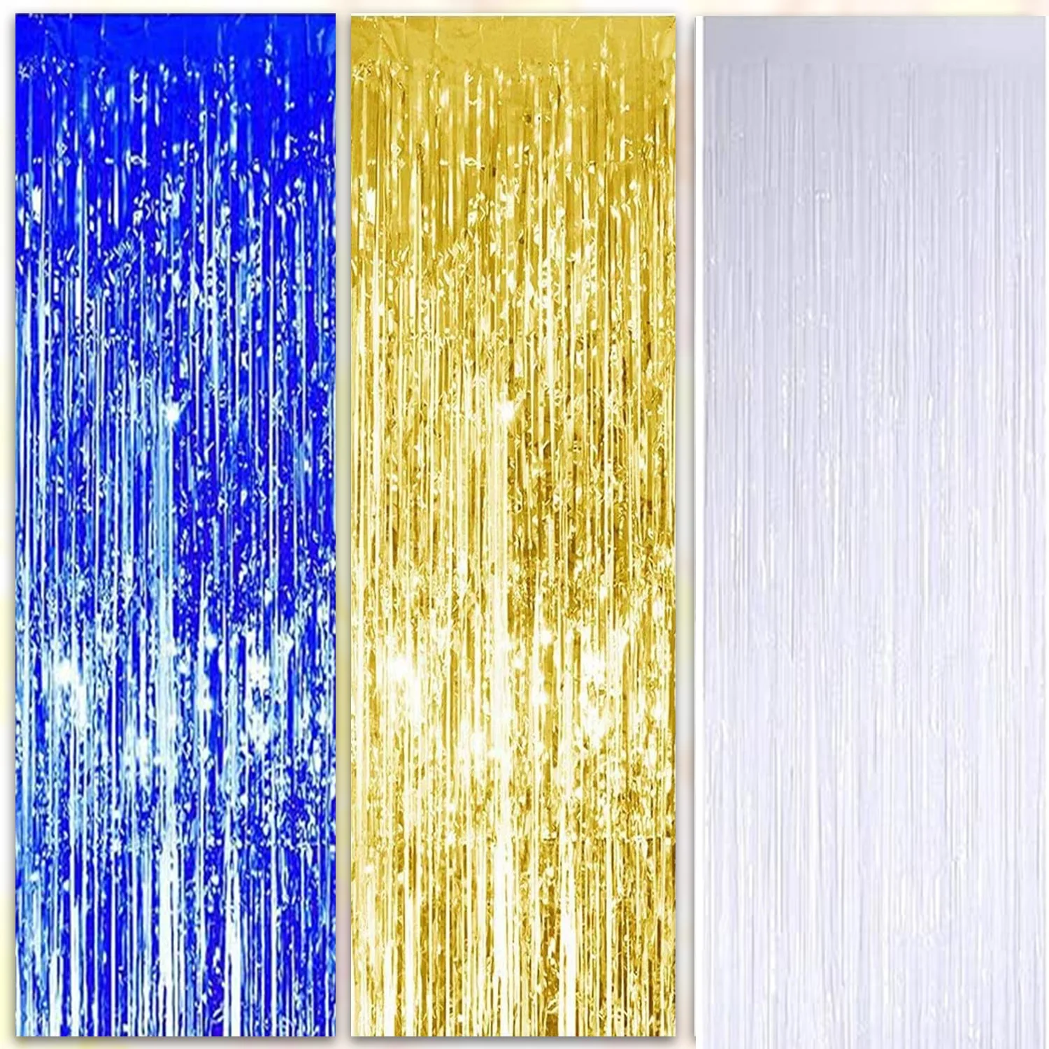 6Pcs Door Streamers,Silver Photo Booth Backdrop Metallic Streamers Silver Foil Fringe Curtains for Decoration.