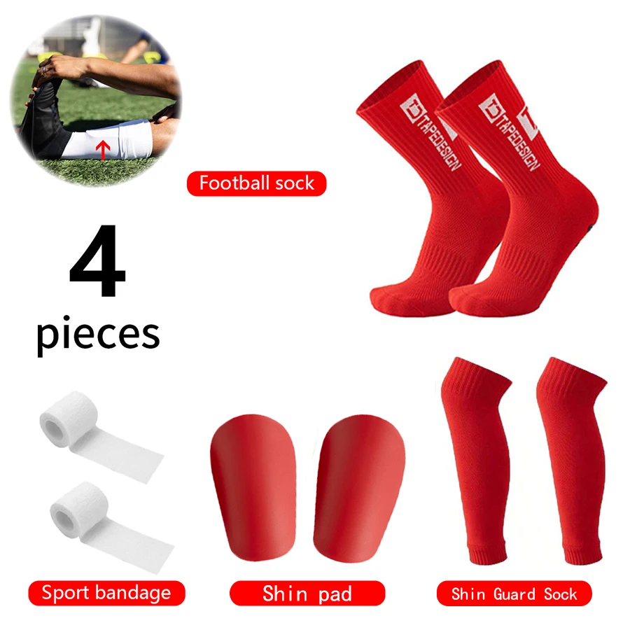 4-teiliges Fußball-Zubehör-Set: Rutschfeste Fußballsocken, Basketballsocken, Schienbeinschoner-Socken, Mini-Schienbeinschützer, Sportbandagen – Detail 11
